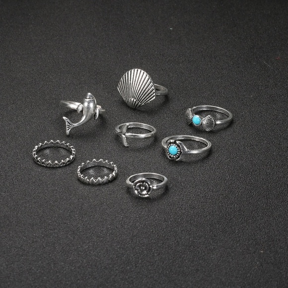 **DEASIA* 8-Pc Silver x Blue Shell Fashion Ring Set - Picture 2 of 7